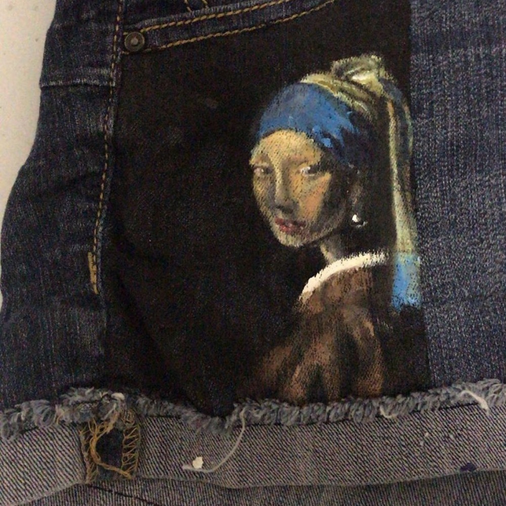 Hand-painted (oil) denim shorts